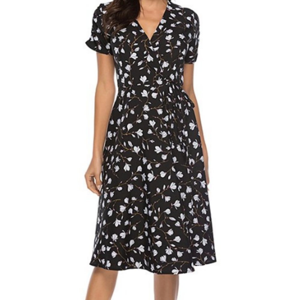NWT Sucrefas Black Floral Chiffon Wrap Dress 2XL